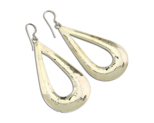 Navajo Dangle Earrings 925 Silver Hand Stamped Native American Artist C.80's