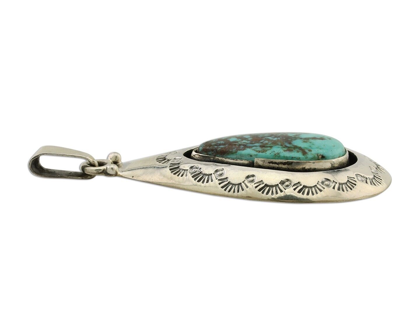 Navajo Pendant 925 Silver Blue Gem Turquoise Artist Signed MC C.80's