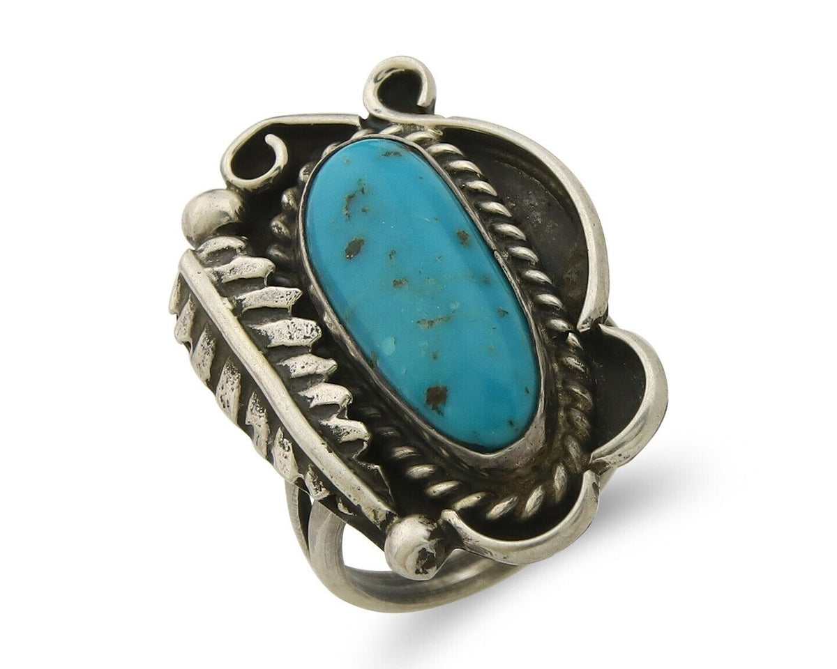 Navajo Ring 925 Sterling Natural Blue Turquoise Native Artist C.80's Size 4.5