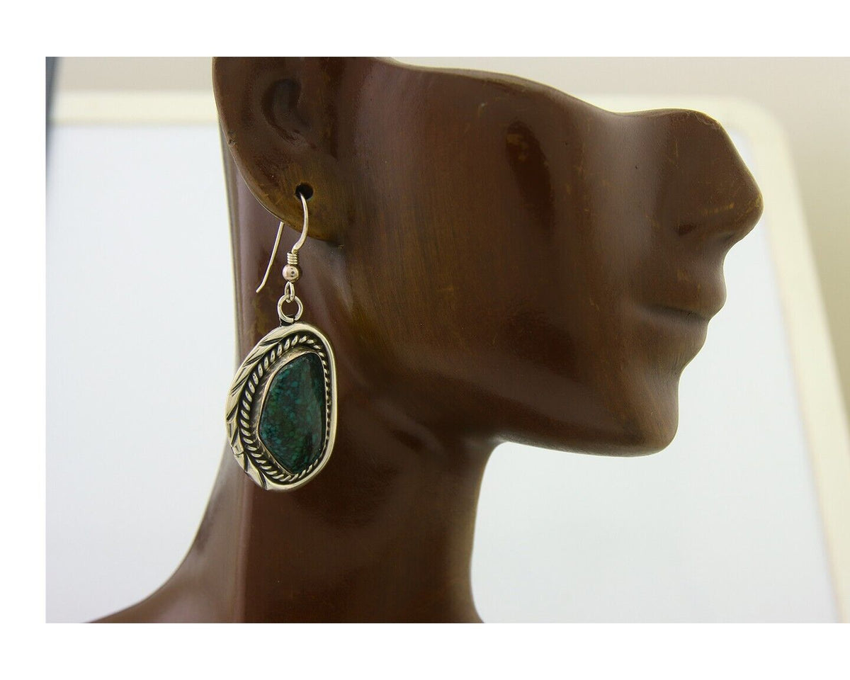 Navajo Earrings 925 Silver Natural Turquoise Artist Signed Sunwest C.80's