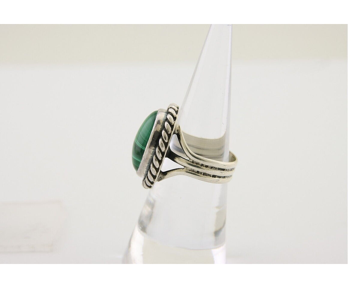 Navajo Ring 925 Silver Natural Malachite Native American Artist C.80's