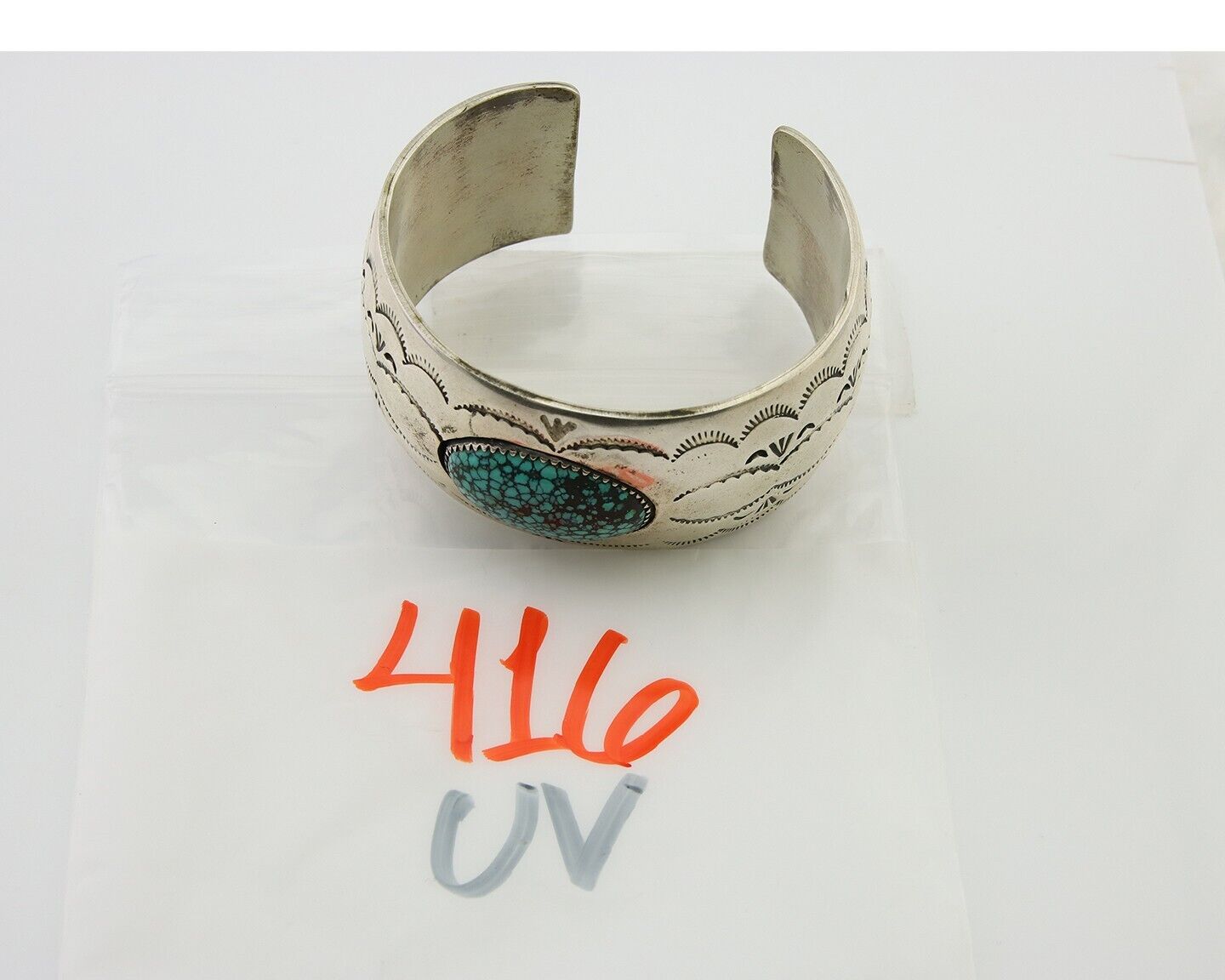 Navajo Bracelet 925 Silver Mine 8 Turquoise Cuff Native American Artist C.80's