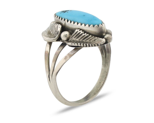 Navajo Ring .925 Silver Sleeping Beauty Turquoise Signed SkyStone Creations C80s