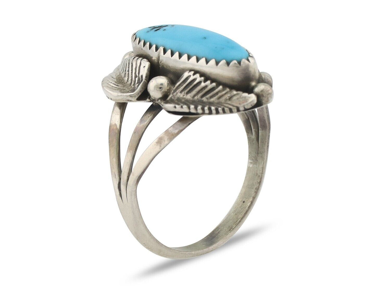 Navajo Ring .925 Silver Sleeping Beauty Turquoise Signed SkyStone Creations C80s