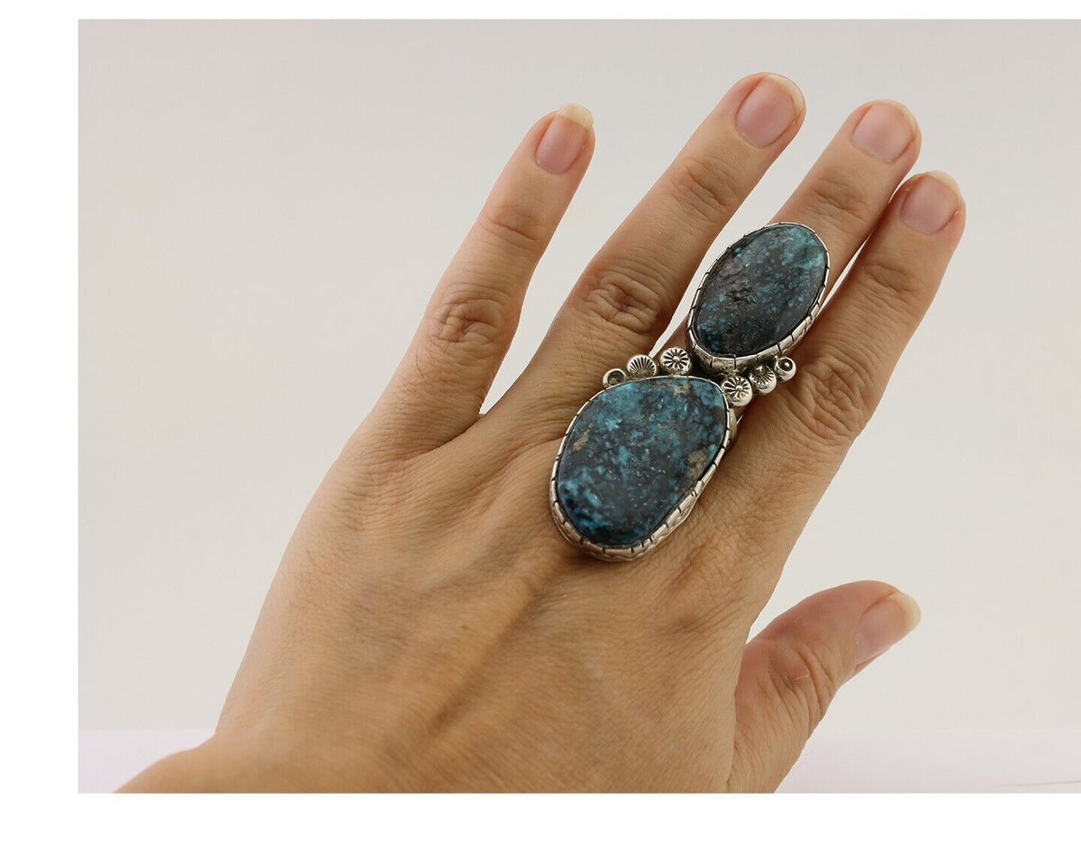 Navajo Handmade Ring 925 Silver Spiderweb Tuquoise Artist Signed MT C.80's