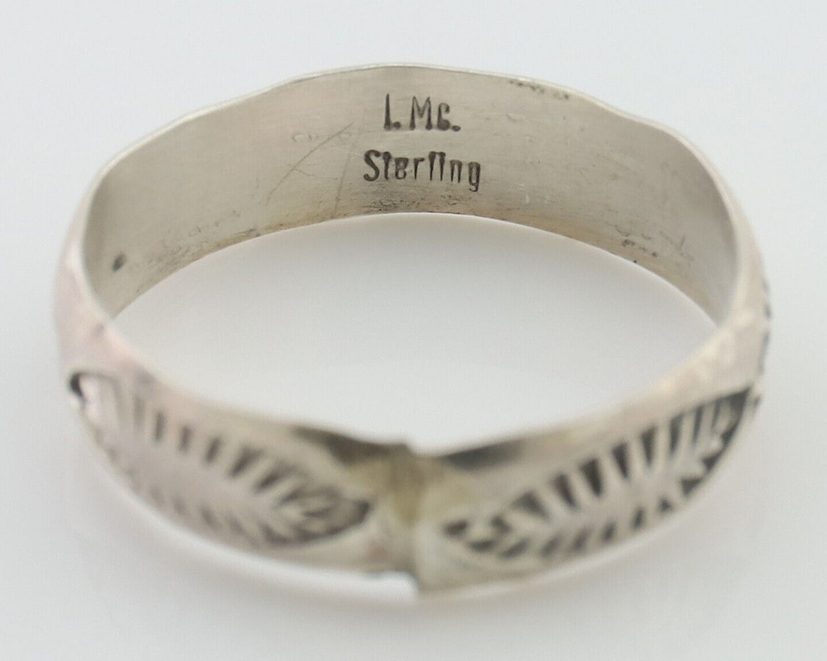 Navajo Hand Stamped Band 925 Silver 5.0 mm Signed Larry Chavez Size 6.25 C.80's