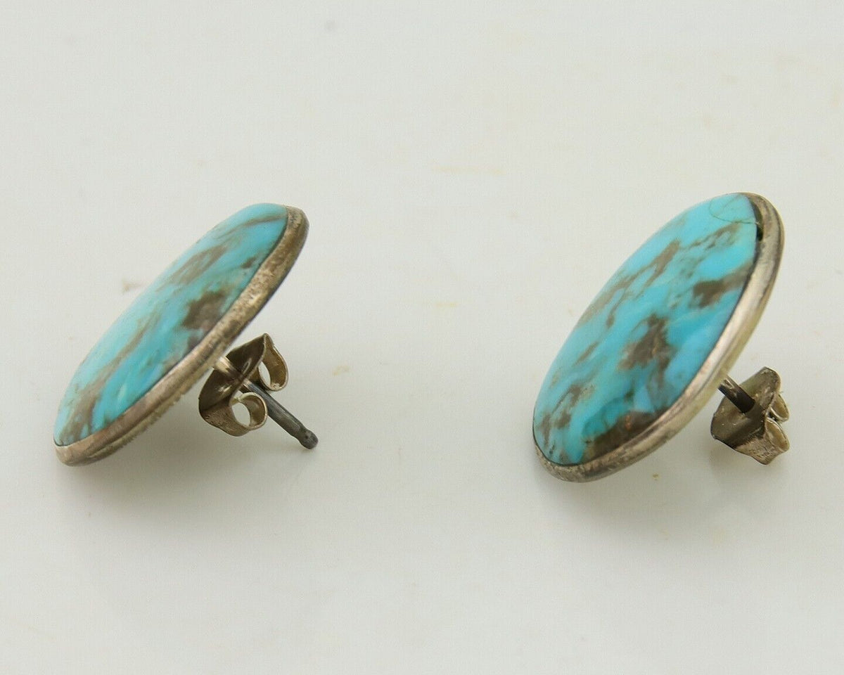 Navajo Shield Natural Turquoise Earrings 925 Silver Native American Artist C.80s