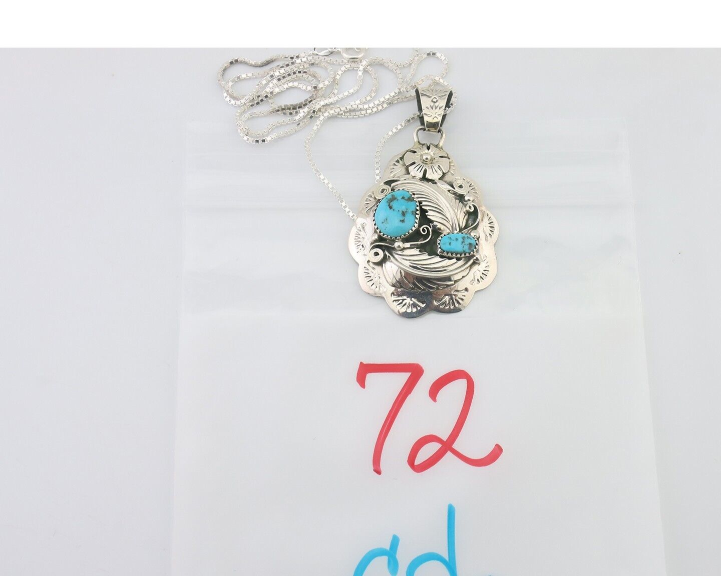 Navajo Necklace 925 Silver Turquoise Native Artist Signed Wilbert Benally C.80s