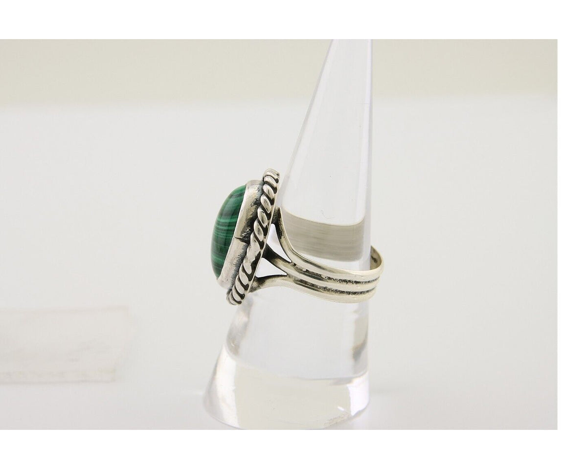 Navajo Ring 925 Silver Natural Malachite Native American Artist C.80's