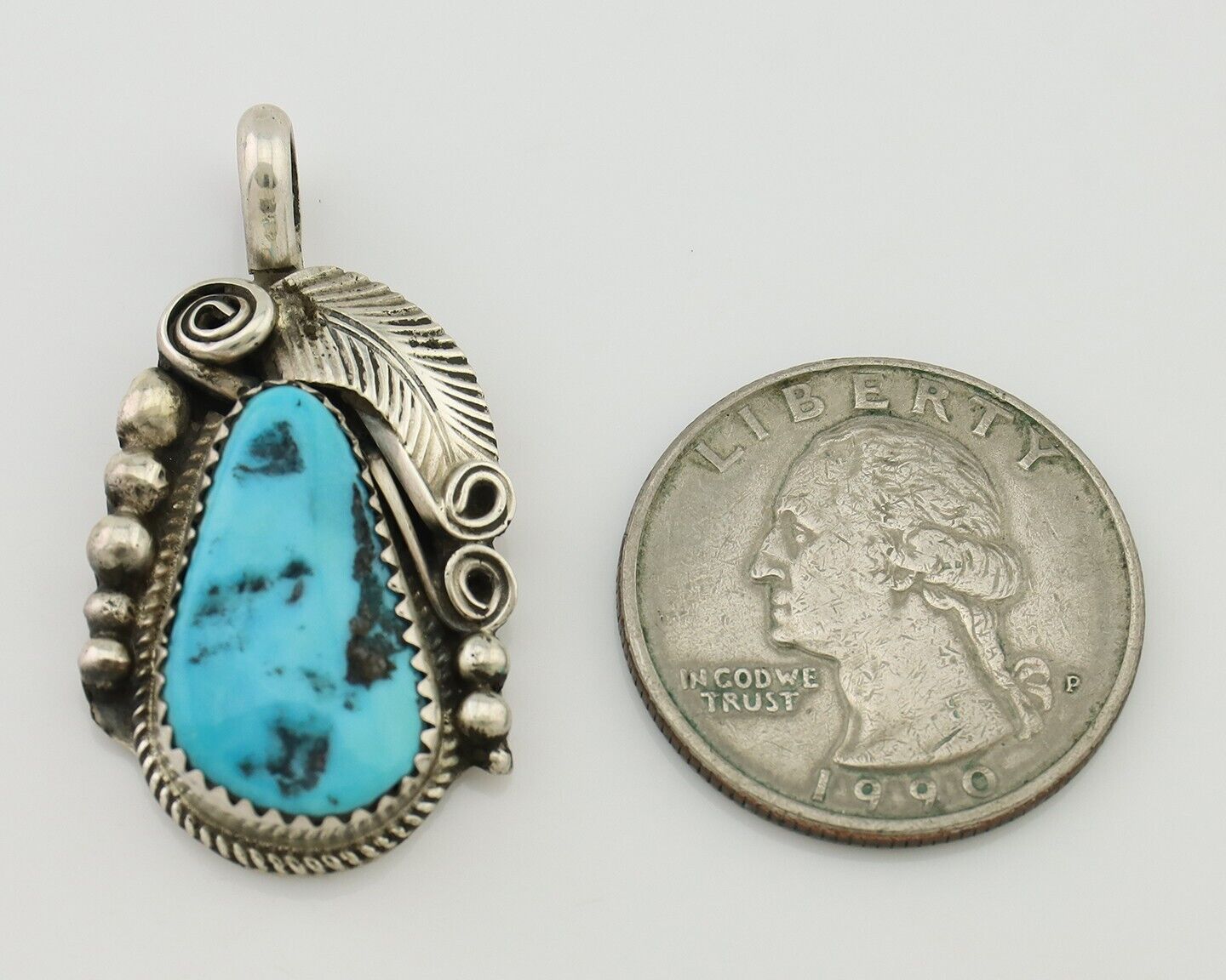 Navajo Pendant 925 Silver Sleeping B Turquoise Signed Justin Morris C.80's