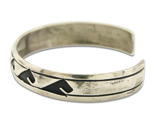 Navajo Bracelet 925 Silver Handmade Cuff Artist Signed TJB C.80's