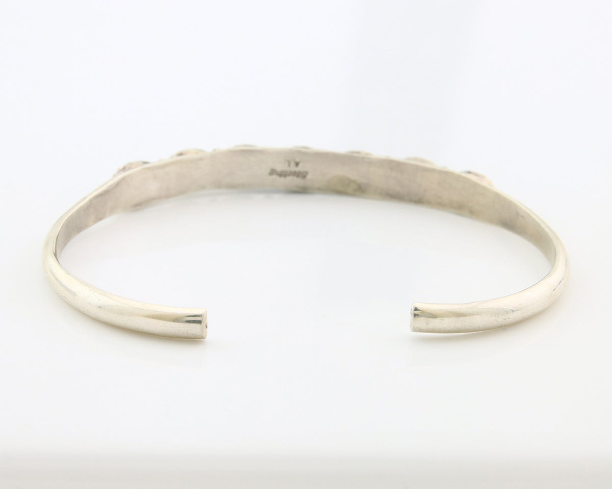 Navajo Cuff Bracelet Sterling Silver Natural Malachite Vintage Signed AL