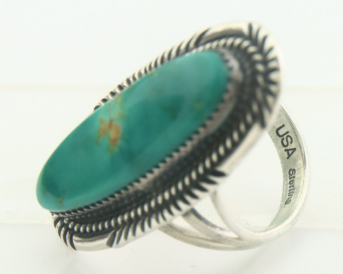 Navajo Ring 925 Sterling Turquoise Handmade Signed USA C.80's Size 9.75