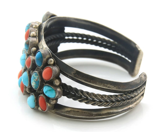Navajo Cuff Bracelet Sterling Silver Natural Gemstone Vintage Handmade