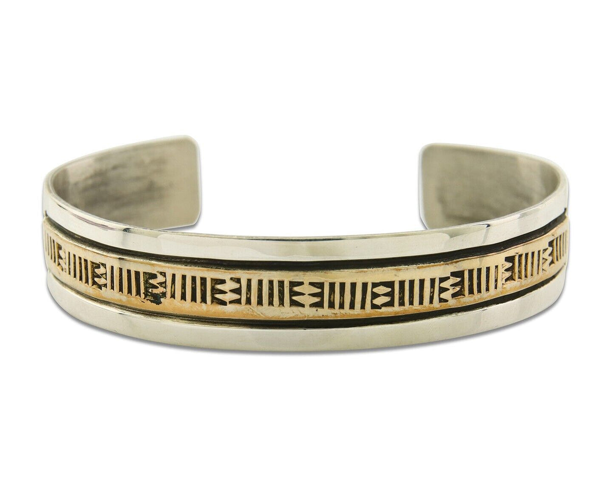 Navajo Bracelet 925 Silver & 12K Gold Cuff Artist Signed Randall Endito C.80's