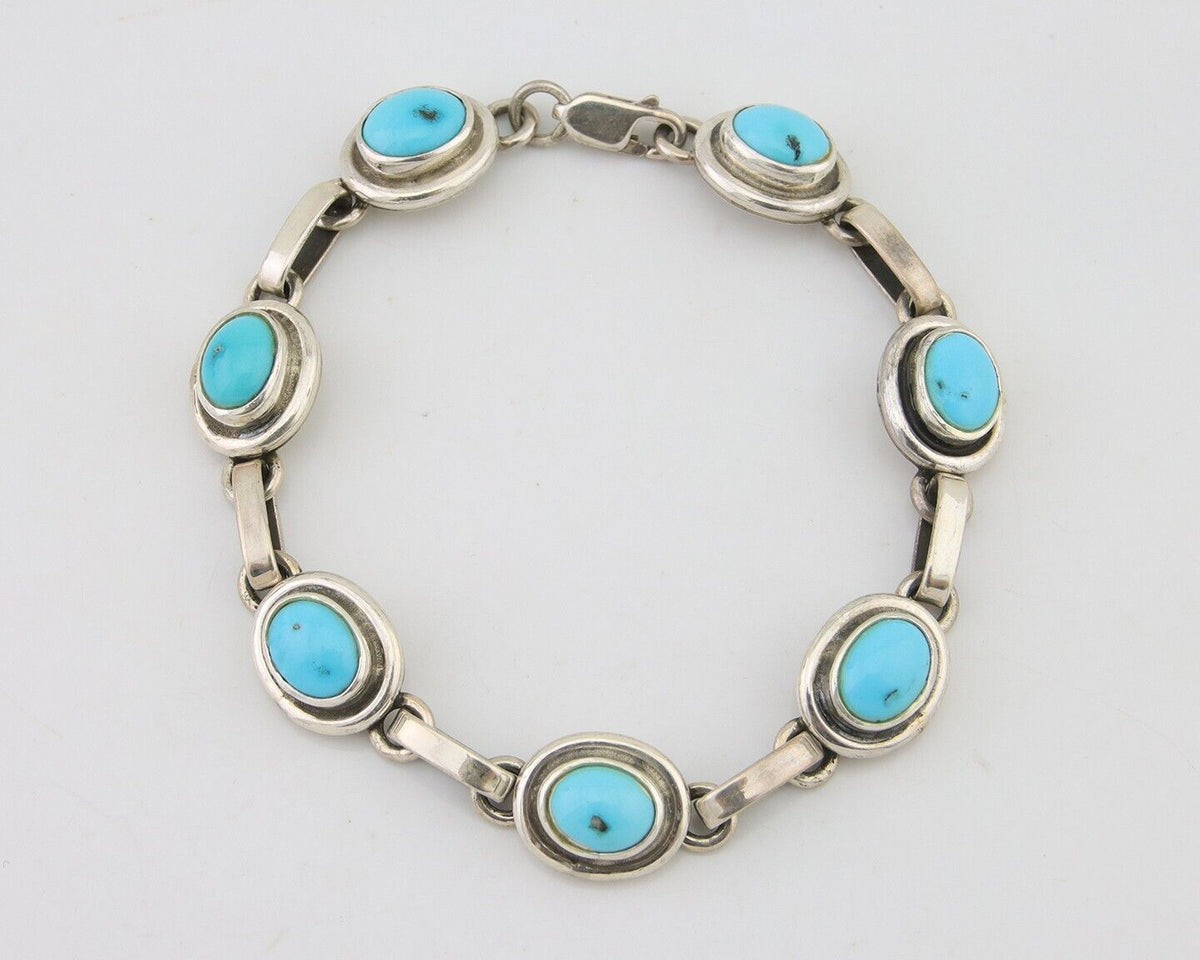 Navajo Bracelet 925 Silver Natural Blue Turquoise Native American Artist C.80's