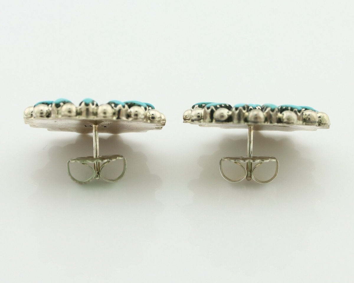 Navajo Earrings 925 Silver Sleeping Beauty Turquoise Signed B Yazzie C.80's