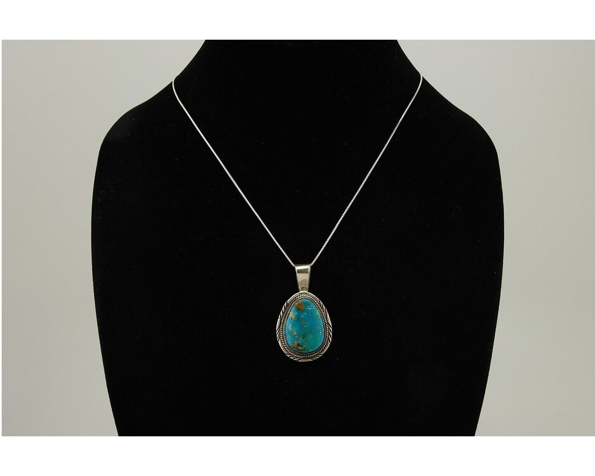 Navajo Necklace 925 Silver Natural Blue Turquoise Artist Signed Mike Begay C.80s