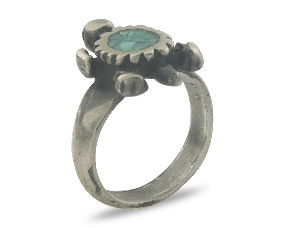 Navajo Toe Ring 925 Silver Inlaid Turtle Turquoise C.80's Size 1.5
