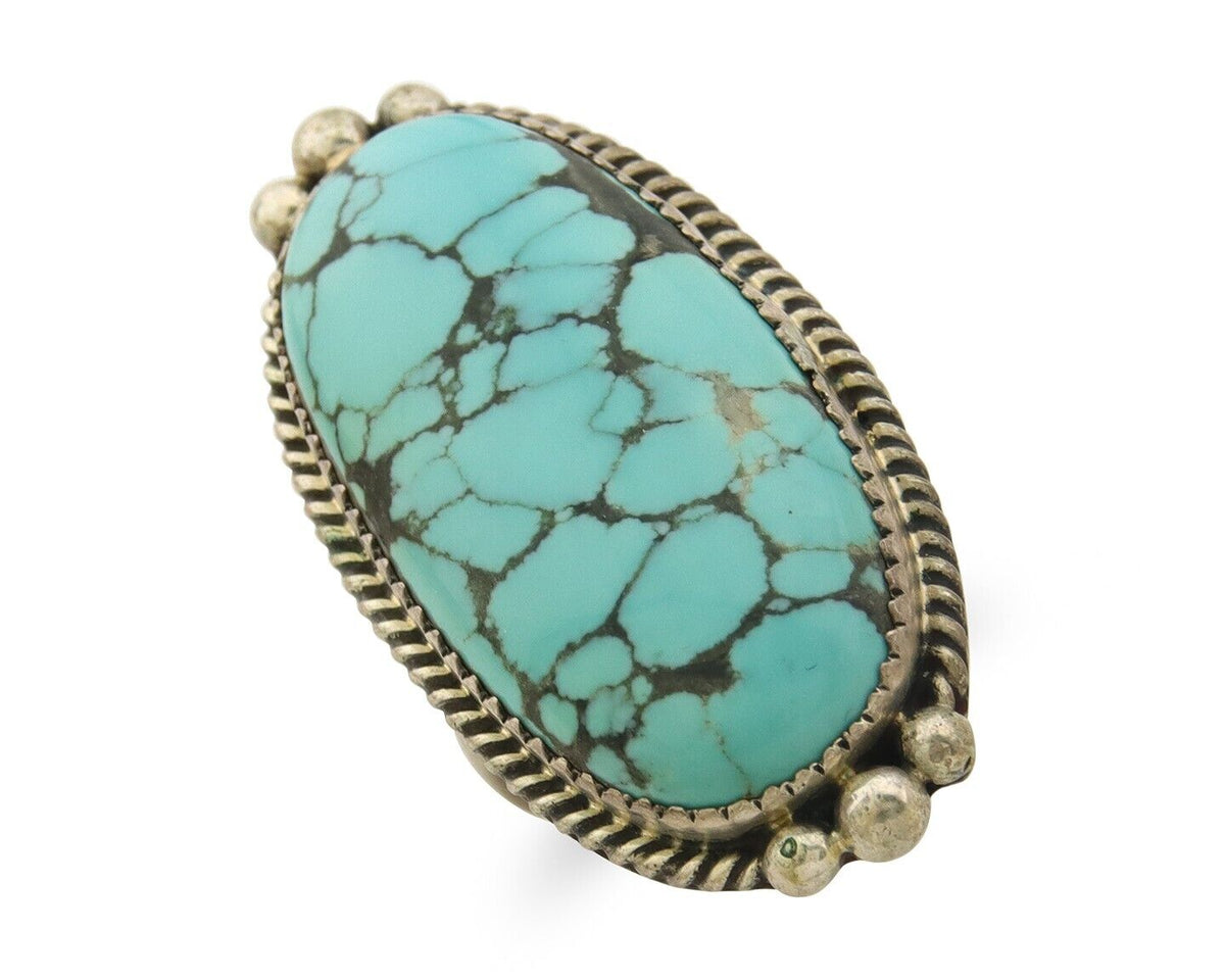 Navajo Ring 925 Sterling Spiderweb Blue Turquoise Native Artist C.80's Size 7.0