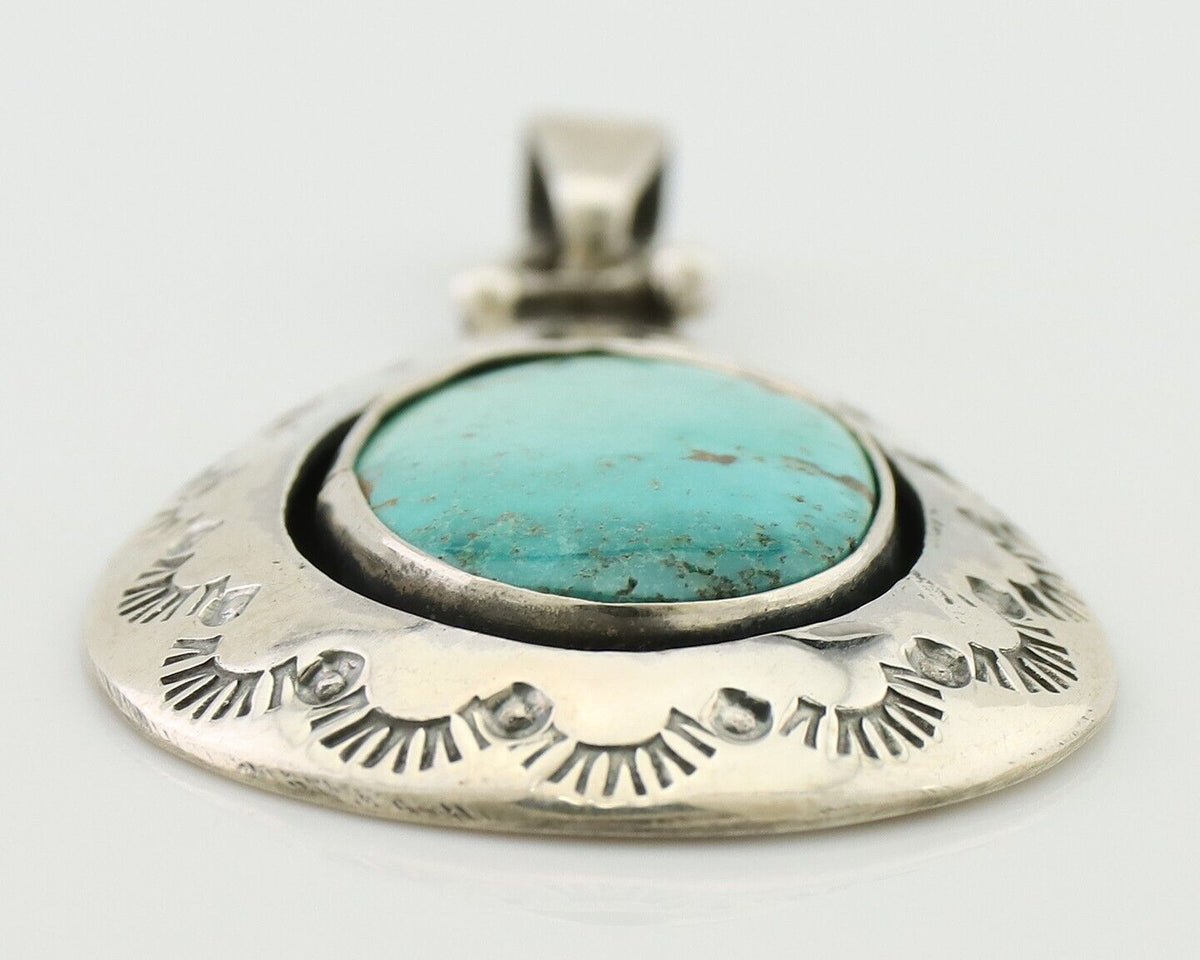 Navajo Pendant 925 Silver Blue Turquoise Artist Signed MC C.80's