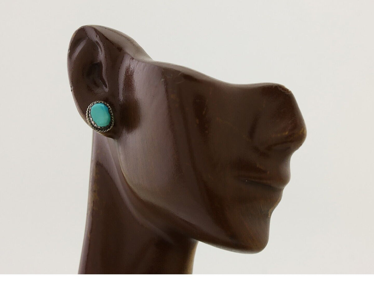 Navajo Earrings 925 Silver Natural Blue Turquoise Native American Artist C.80's