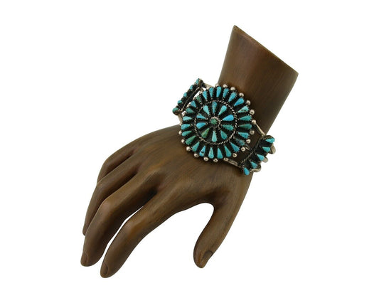 Navajo Bracelet 925 Silver Natural Blue Turquoise Native American Artist C.80's