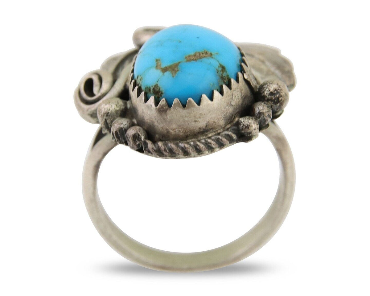 Navajo Ring 925 Silver Blue Turquoise Signed M C.80's