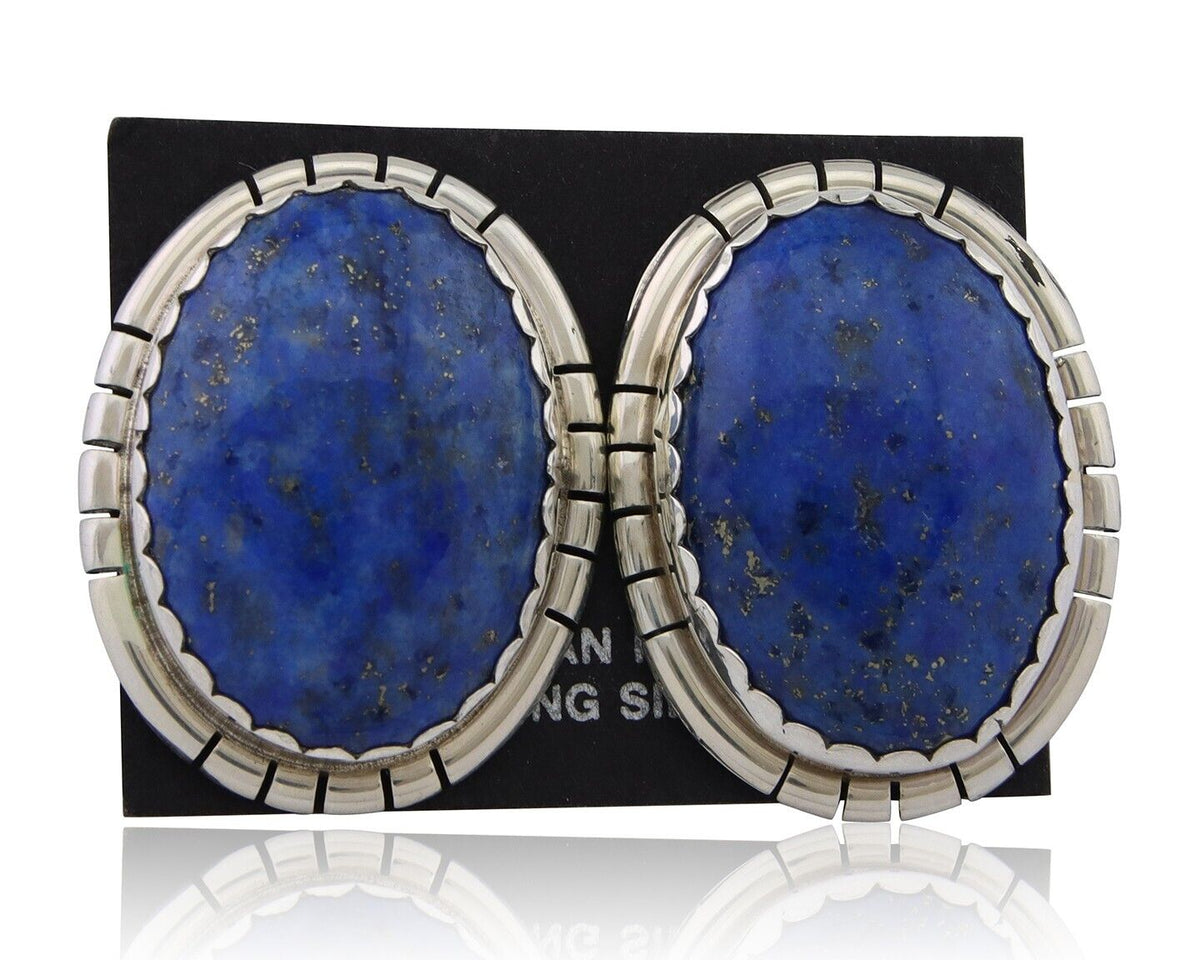 Navajo Paw Earrings 925 Silver Blue Denim Lapis Native American Artist C.80's