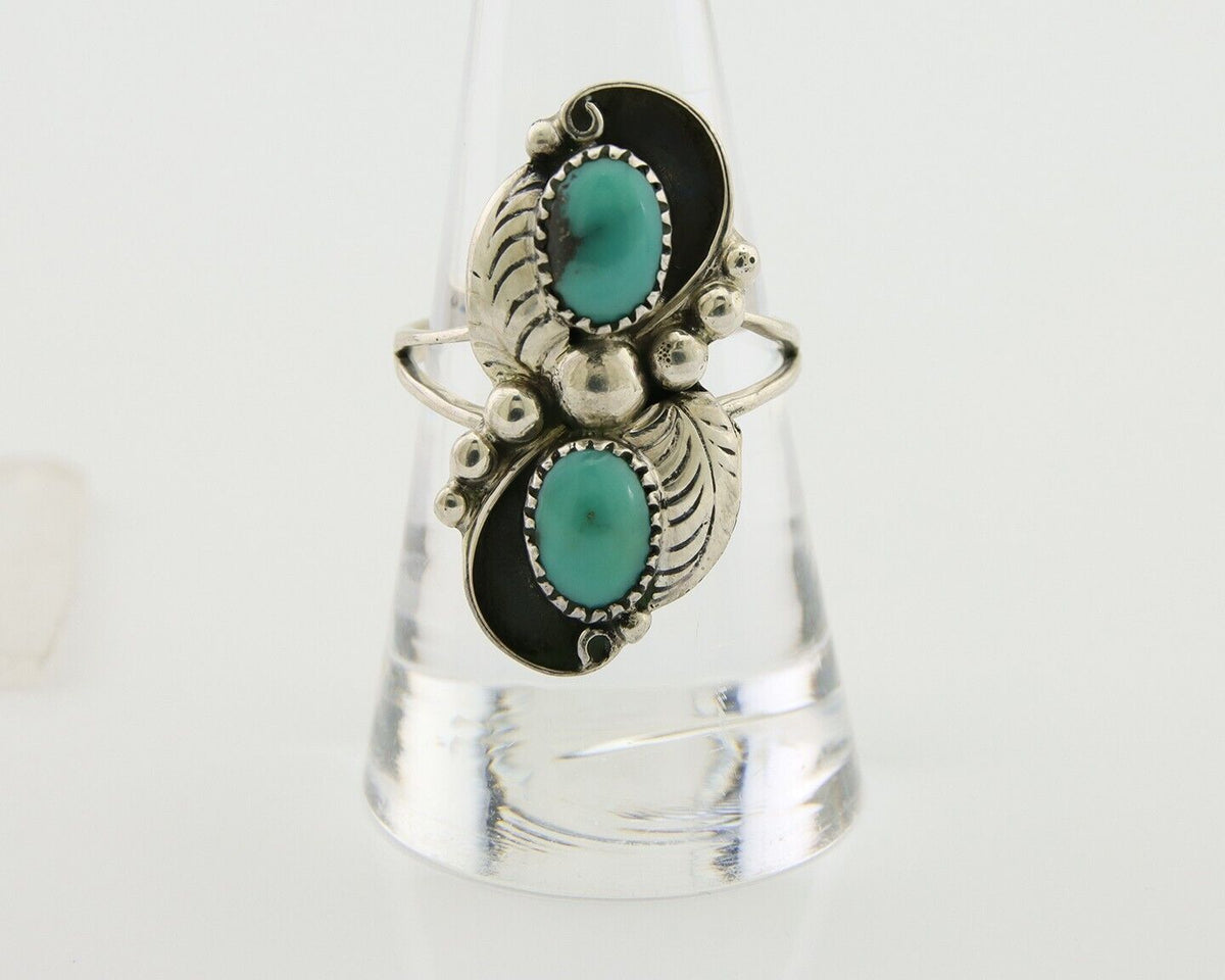 Navajo Ring 925 Silver Natural Slab Turquoise Artist Signed WR C.80's
