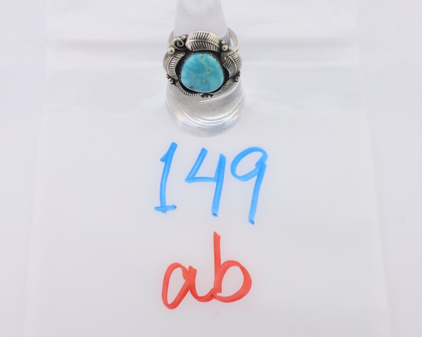 Navajo Ring 925 Silver Natural Blue Gem Turquoise Native Artist Signed PB C.80's