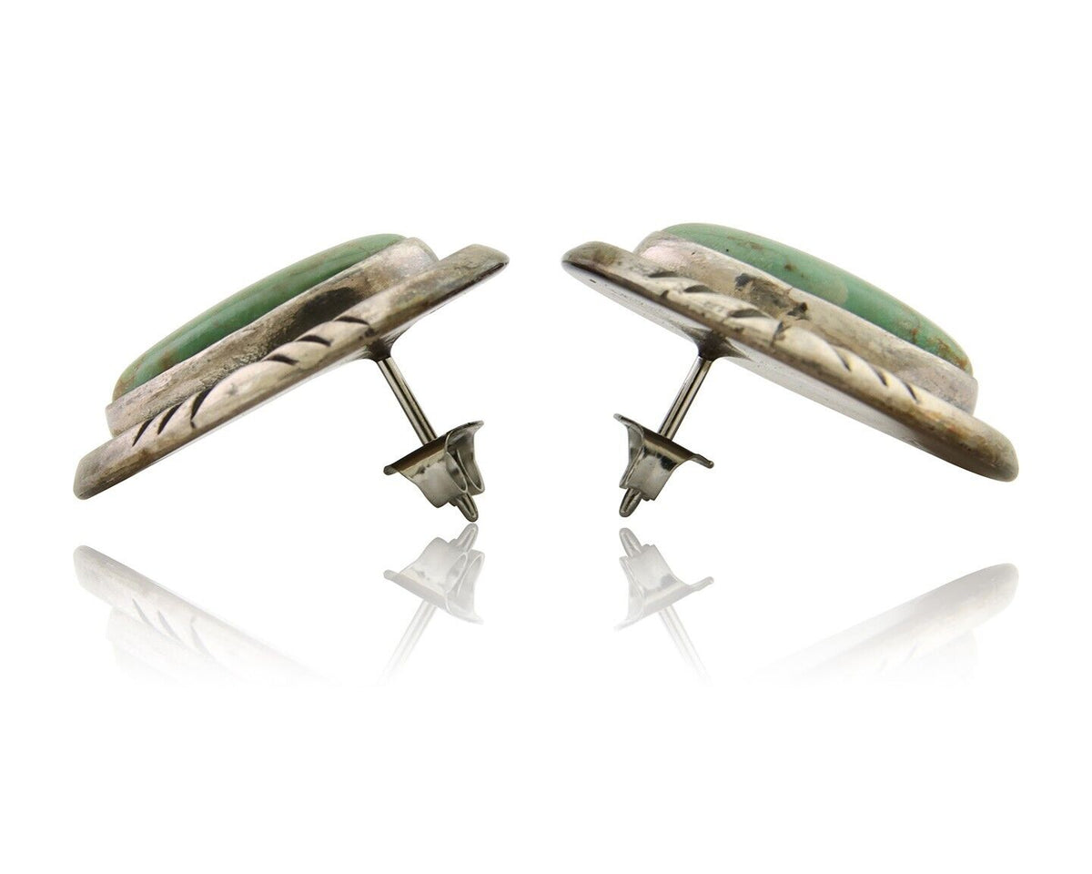 Navajo Earrings 925 Silver Kingman Turquoise Native American Artist C.80's