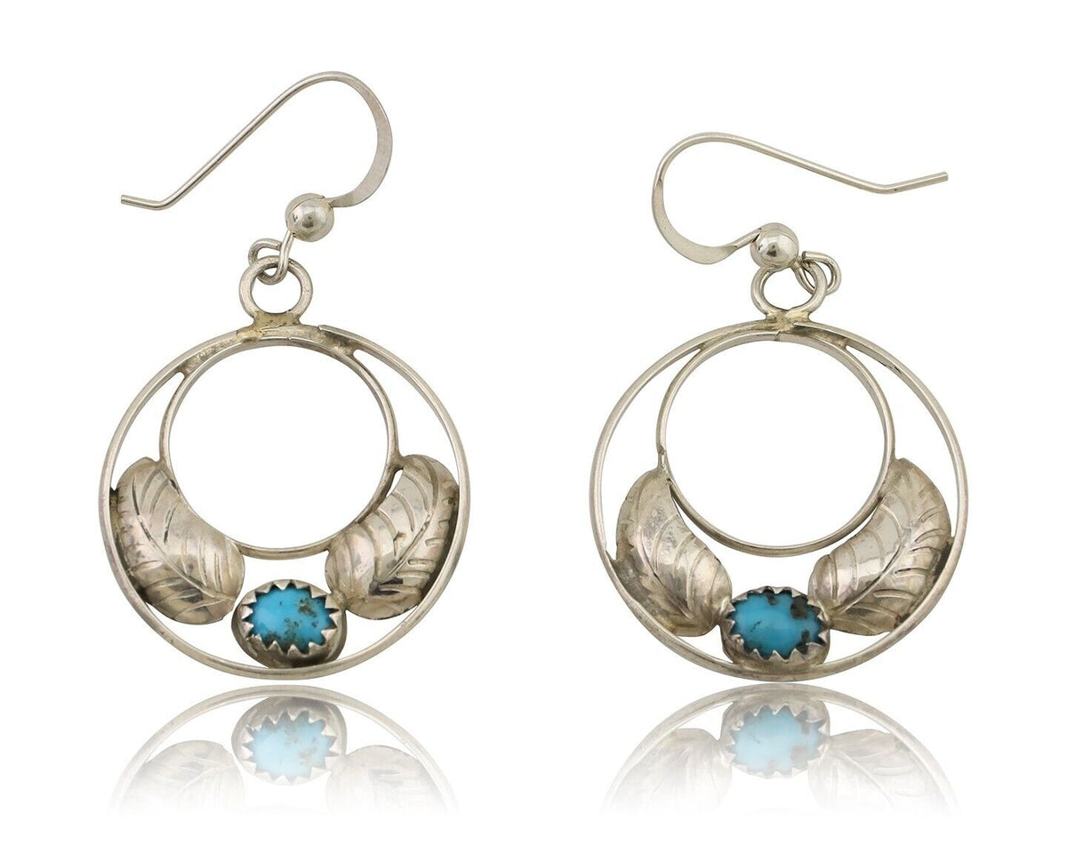 Navajo Handmade Dangle Earrings 925 Silver Blue Turquoise Native Artist C.80's