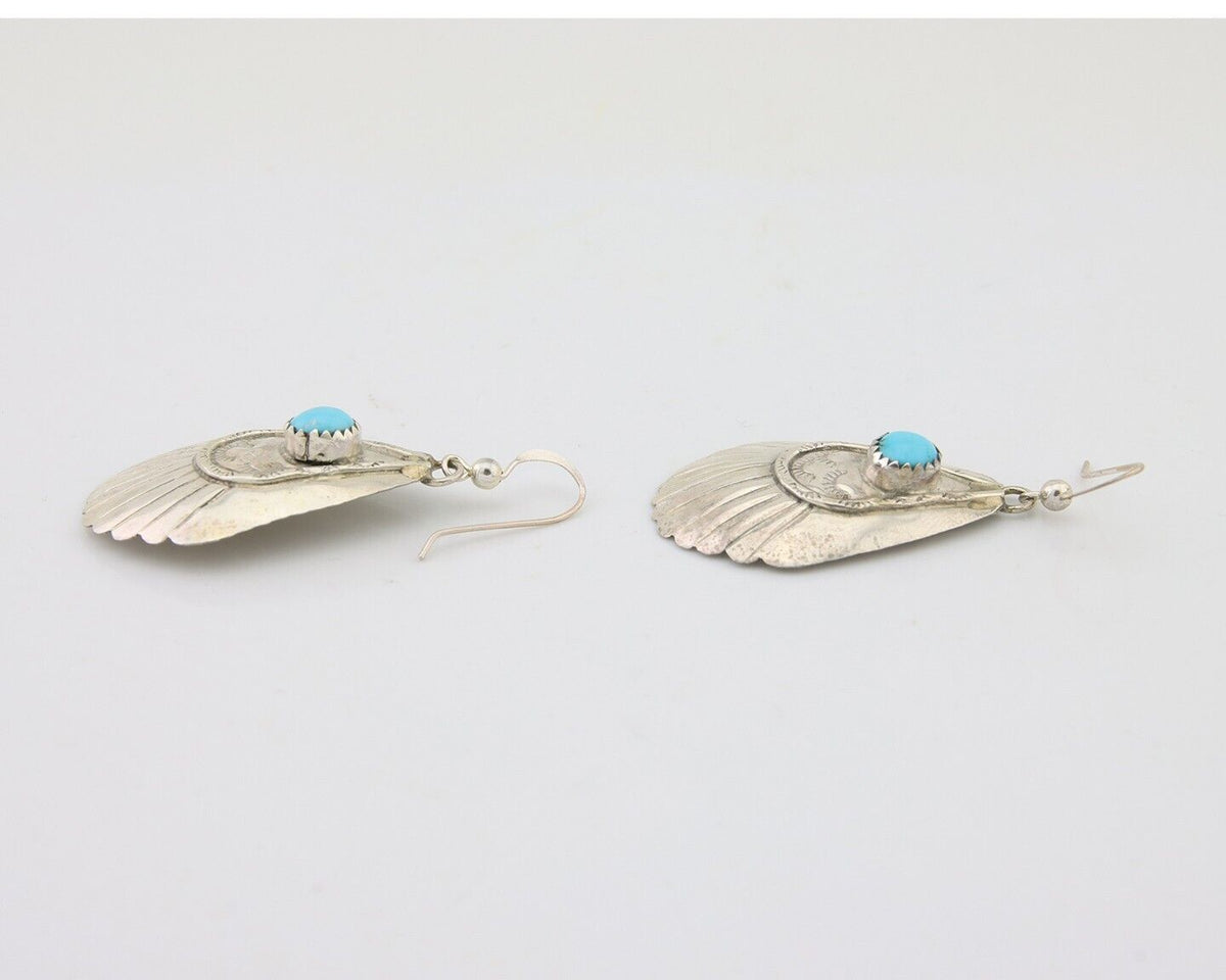 Navajo Earrings 925 Silver Turquoise Artist Signed Dean Brown C.80's