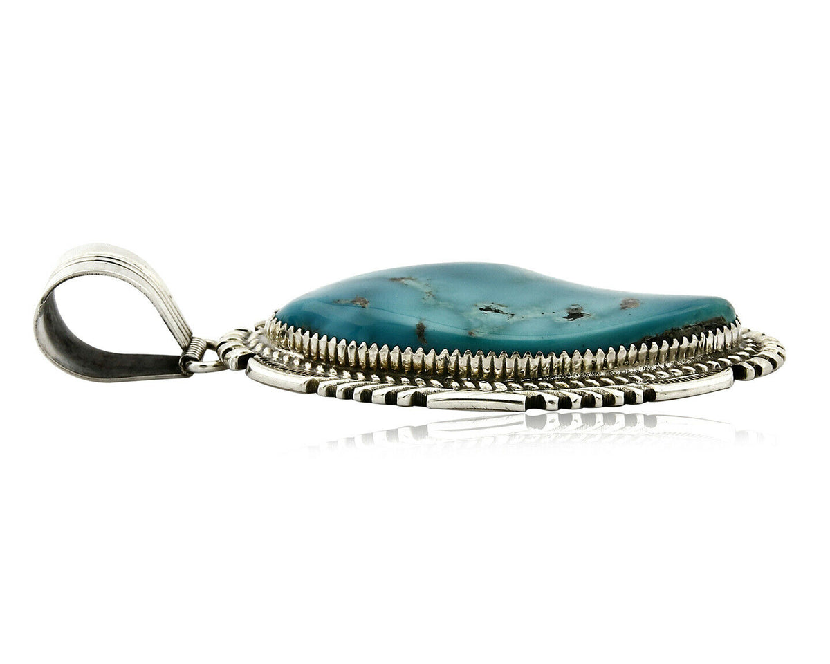 Navajo Lorren Begay Pendant Natural Turquoise .925 Silver Hand Stamped C.80's