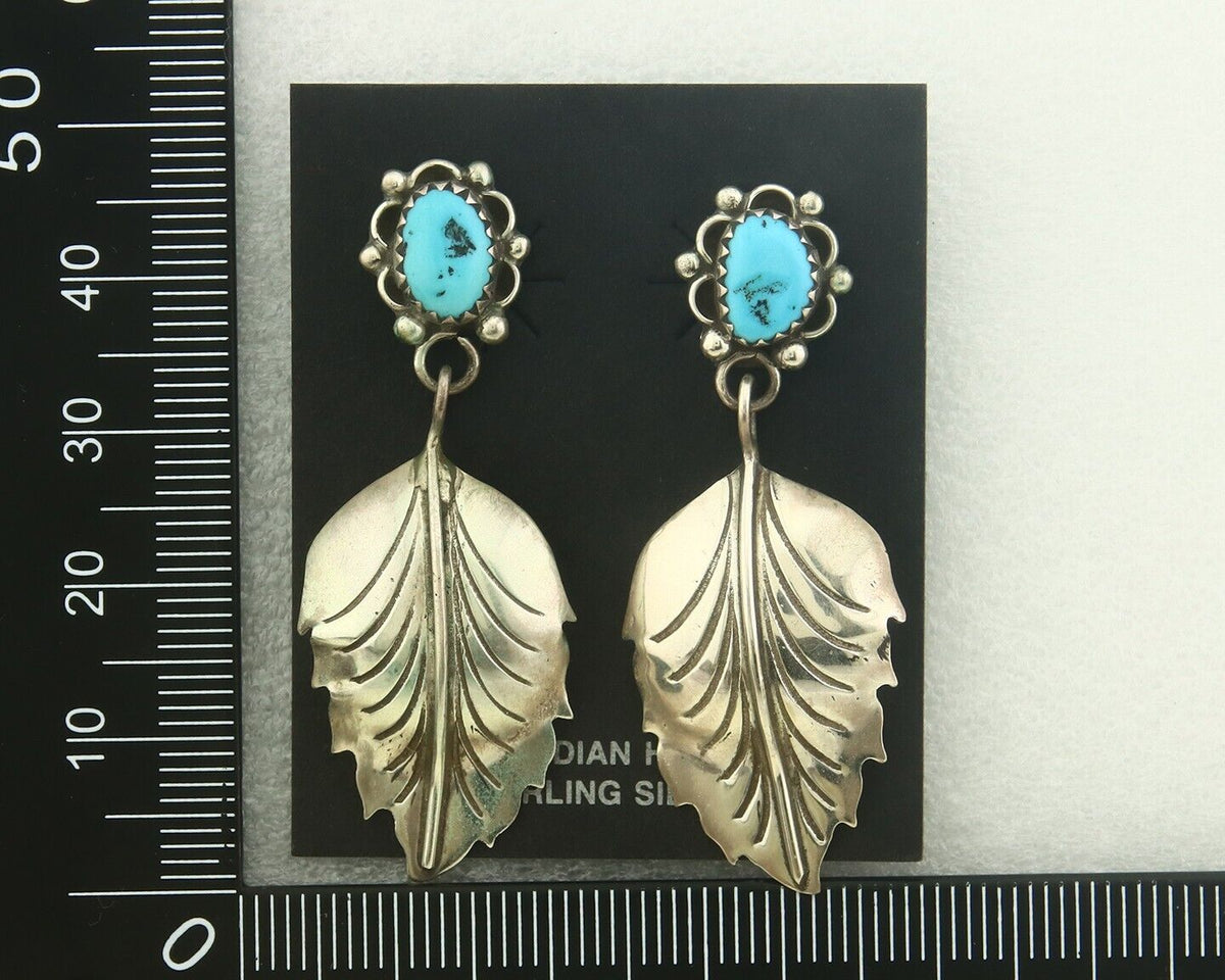 Navajo Earrings 925 Silver Natural Turquoise Native American Artist C.80's