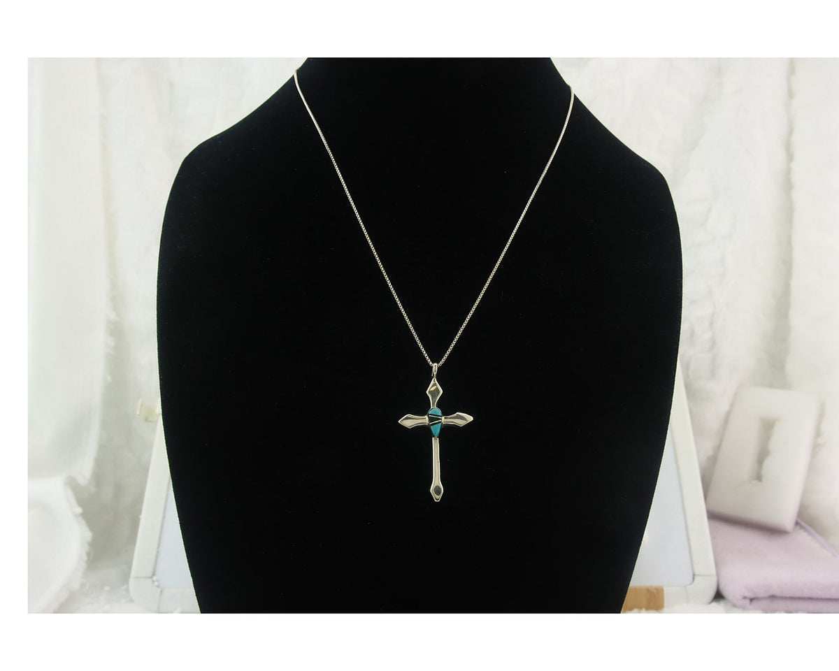 Navajo Cross Necklace Sterling Silver Authentic Natural Gemstones Signed M