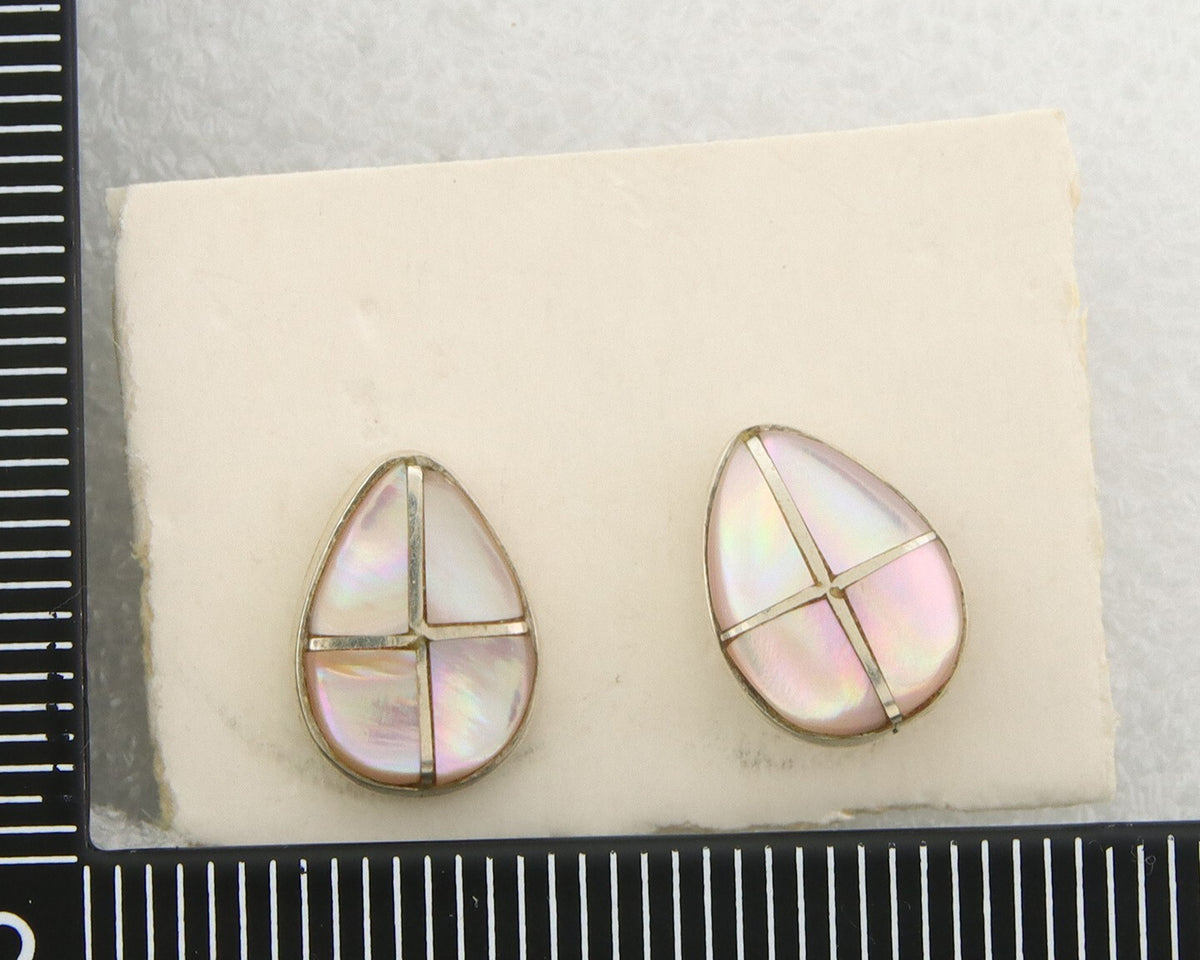 Navajo Earrings 925 Silver Pink Mussel Native American Artist C.80's