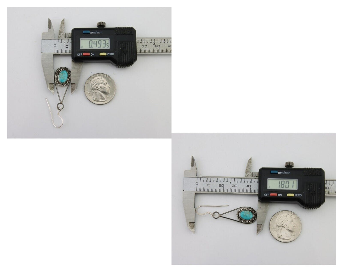 Navajo Dangle Earrings 925 Silver Natural Turquoise Native American Artist C.80s