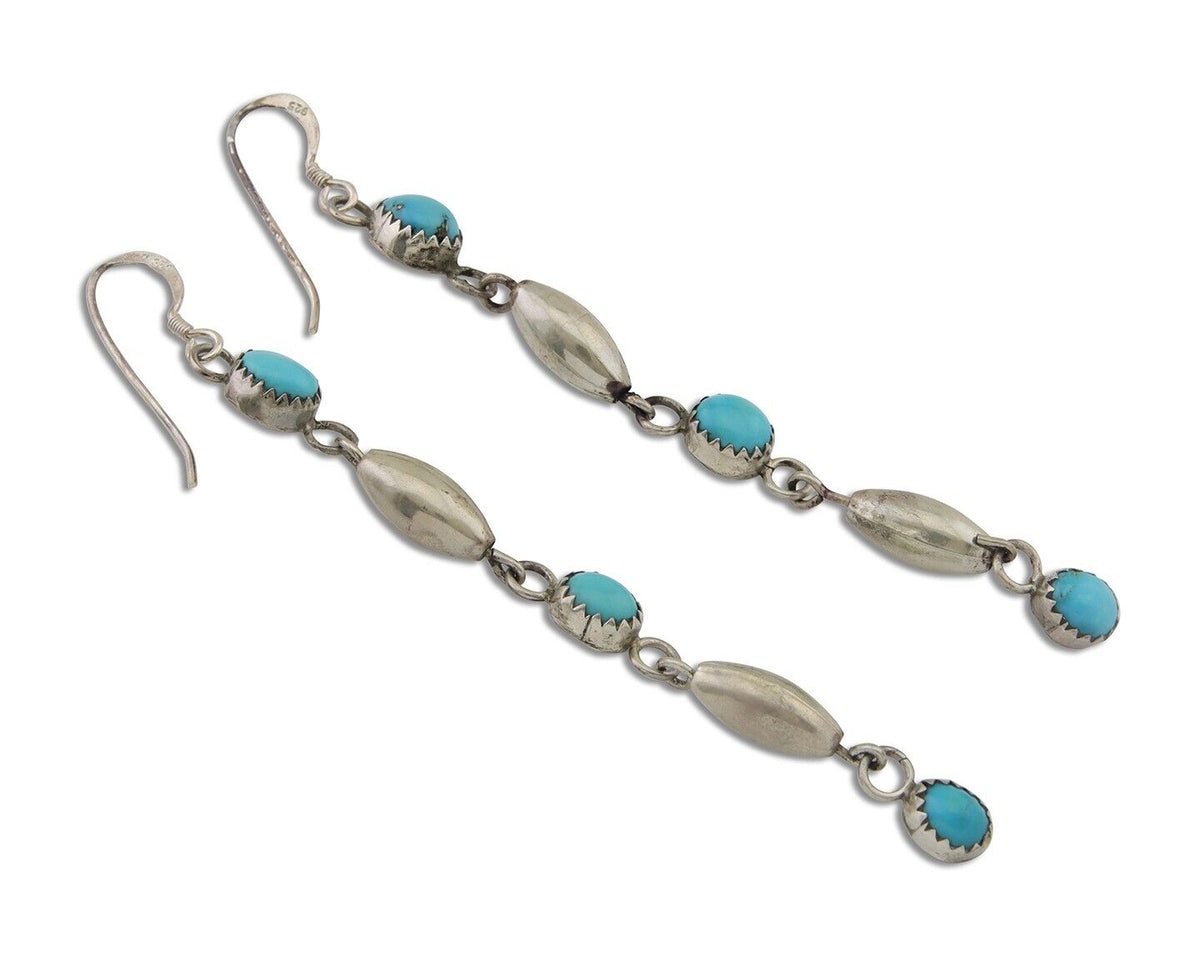 Navajo Earrings 925 Silver Blue Turquoise Native American Artist C.80's