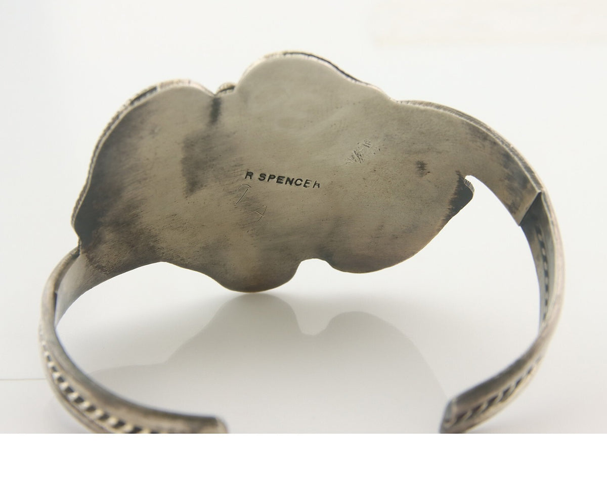 Navajo Bracelet 925 Silver Coral & Turquoise Cuff Signed R Spencer C.80's