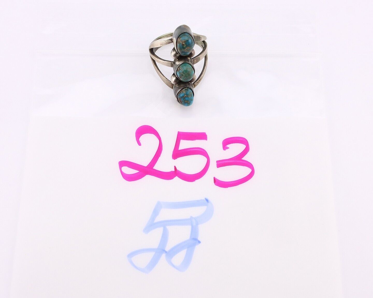 Navajo 3 Stone Ring 925 Silver Natural Turquoise Native American Artist C.80's
