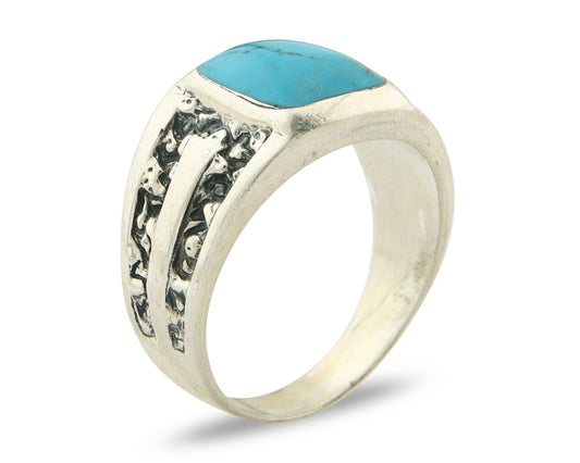 Men Vintage Nugget Ring 925 Sterling Turquoise Artist Signed SC Size 10.5