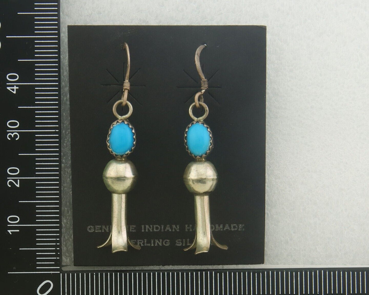 Navajo Squash Earrings 925 Silver Natural Turquoise Native American Artist C80s