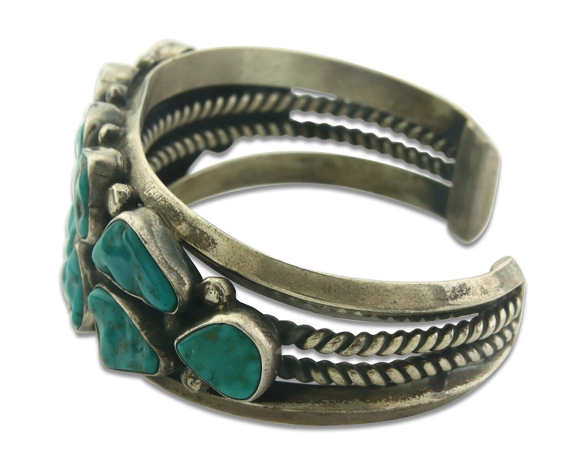 Men Navajo Bracelet 925 Silver Turquoise Cuff Signed Verdy Jake C.80's