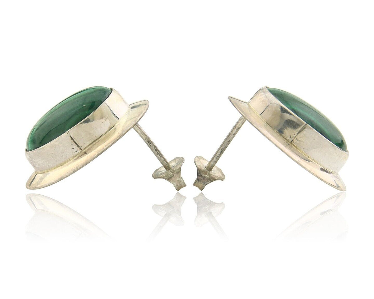 Navajo Earrings 925 Silver Natural Malachite Native American Artist C.80's