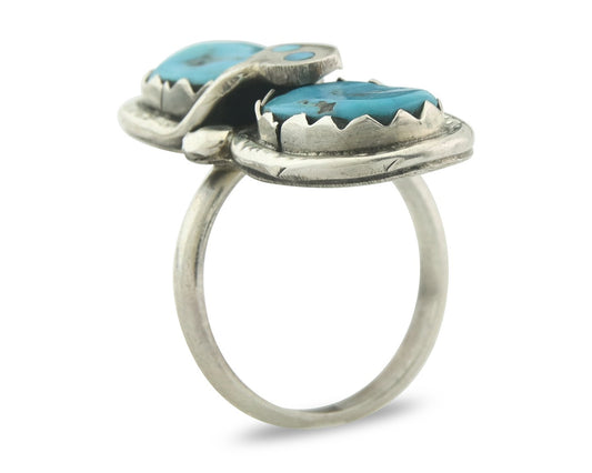 Vintage Zuni Ring 925 Sterling Silver Turquoise Signed Effie Calavasa Size 6.75