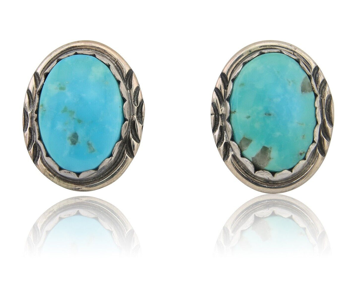 Navajo Earrings 925 Blue Kingman Turquoise Native American Artist C80s