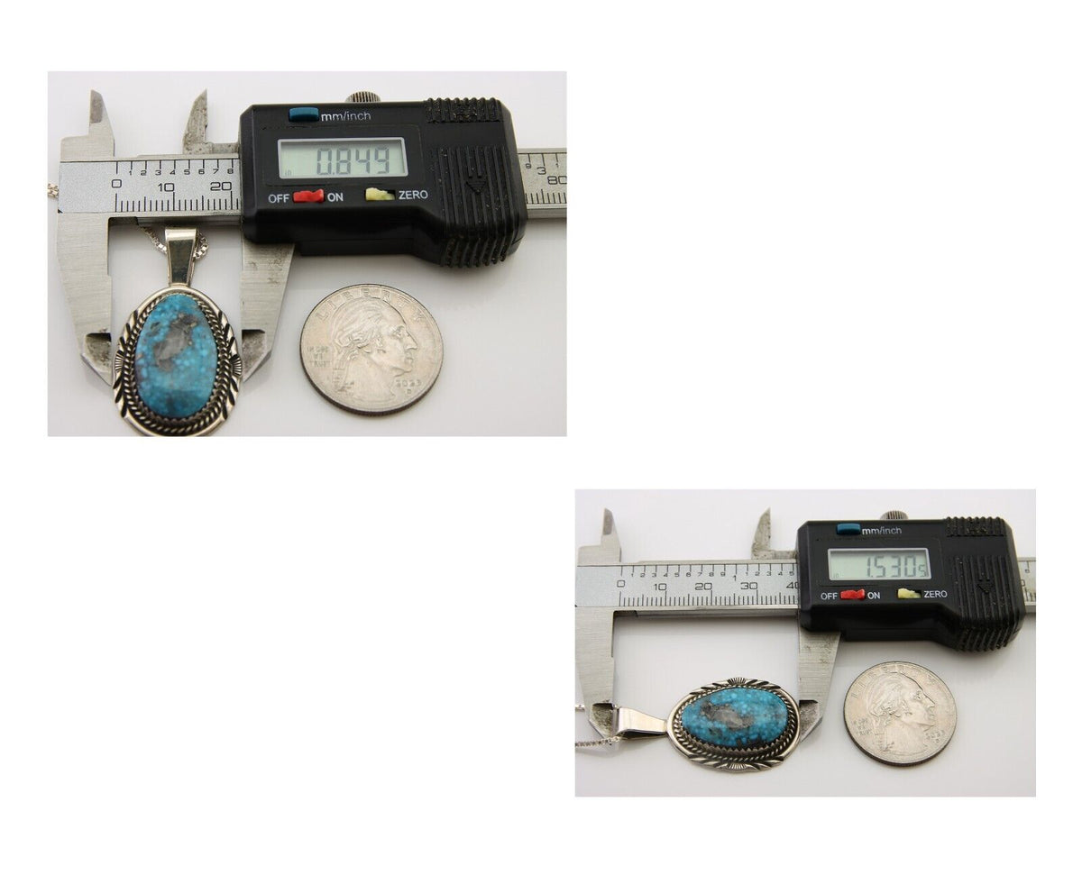 Navajo Necklace 925 Silver Spiderweb Turquoise Artist Signed Loretta Begay C.80s