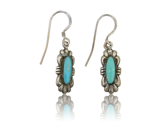 Navajo Dangle Earrings 925 Silver Blue Turquoise Artist Signed Square C.80's